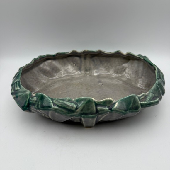 McCoy USA Pottery Cabbage Leaf Bowl Planter Green Gray Vintage 10 Inch Leaves - Picture 2 of 7